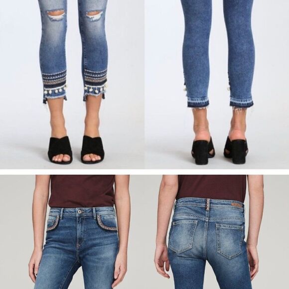 Mavi Tess Distressed Embroidered High-Rise Skinny Jeans Size 27 - Picture 2 of 10